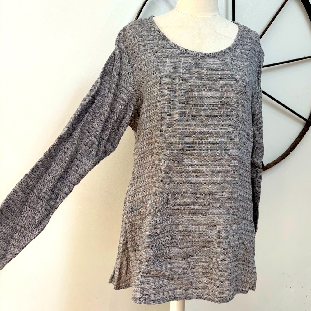 FLAX linen grey loose oversized hippie long sleeved tunic XS